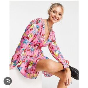 Love Moschino Pink Floral V-neck Short Casual Dress Sz 4